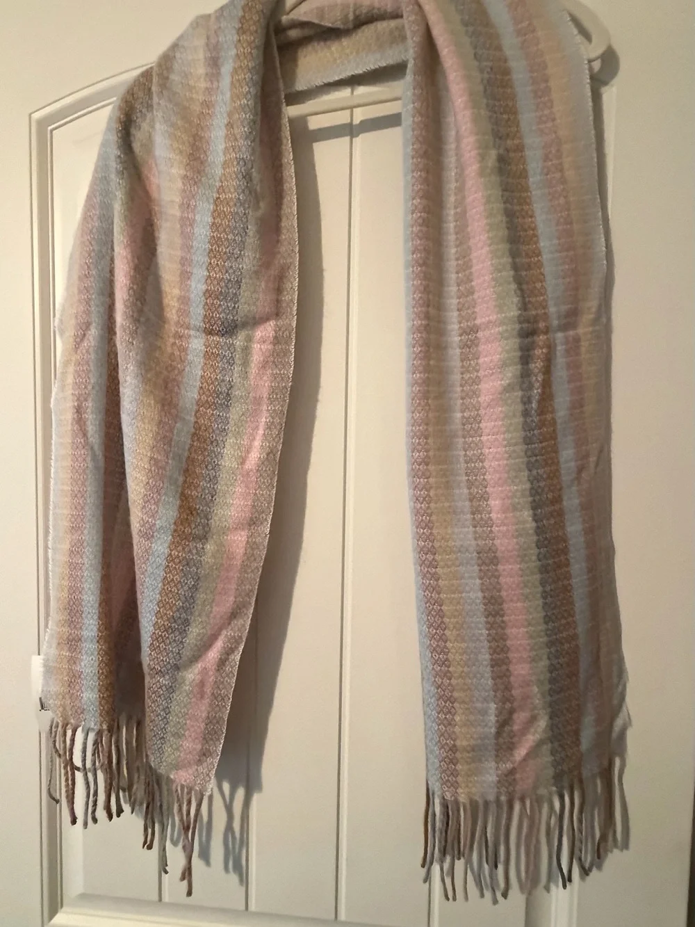 Cejon Pastel Striped Fringe Scarf in Pink, Blue, Cream, Brown